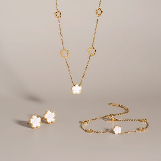 Waterproof Elegant White Shell Flower Jewelry Set