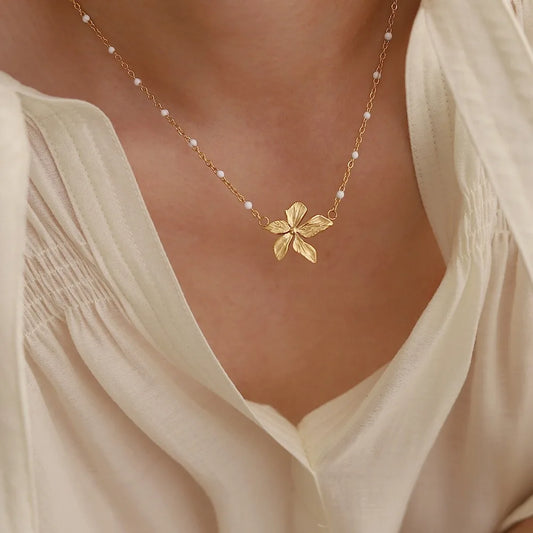 Gold Petal Pendant Necklace in 18K Gold-Plated Stainless Steel
