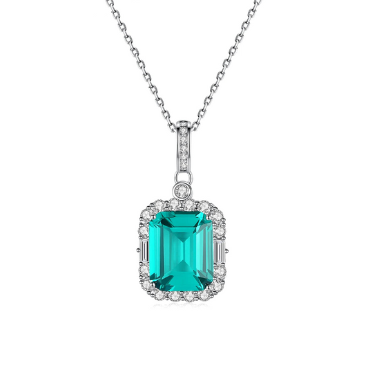 Square Emerald Pendant Necklace in Sterling Silver - Love's Verdant Whisper
