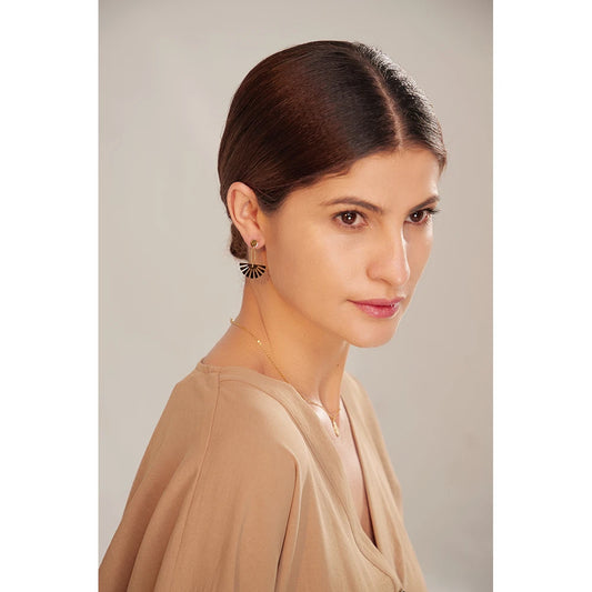 Waterproof Petal Fan Flower Drop Earrings - 18K Gold Plated