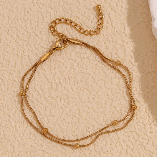 Waterproof Double Layered Snake Chain Anklet - 18K Gold Plated