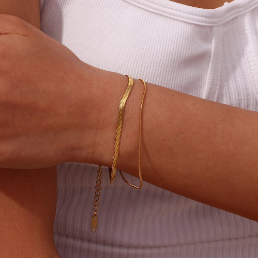 Waterproof Minimalist Double Layer Snake Chain Bracelet - 18K Gold Plated