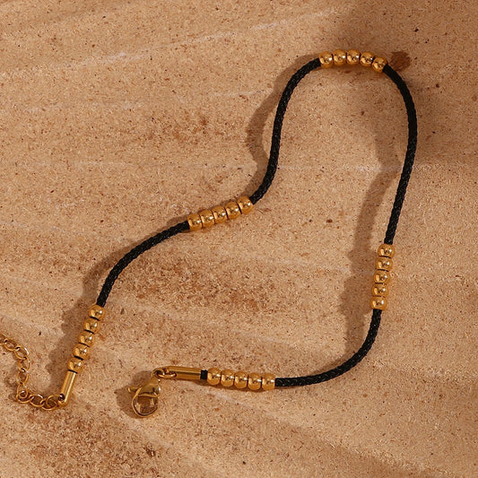 Waterproof Black Rope Anklet - 18K Gold Plated