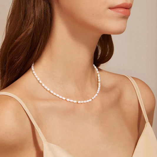 Pearl Choker Necklace in 14K Gold Plated Sterling Silver