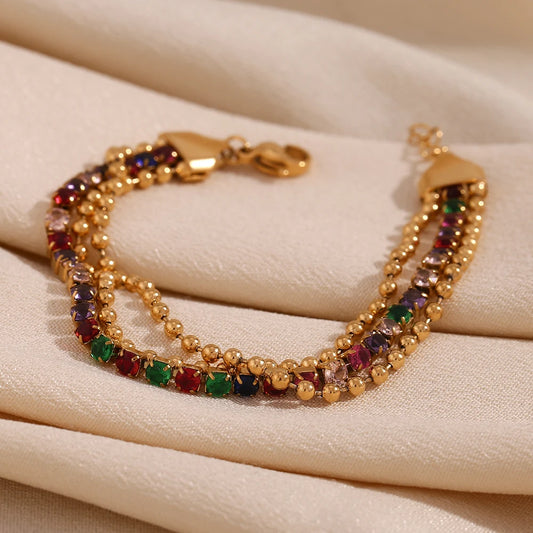 Waterproof Colorful Bead Bracelet - 18K Gold Plated