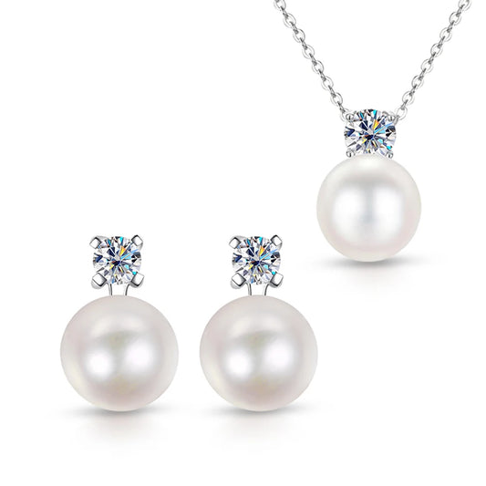 Pearl & Moissanite Jewelry Set in 925 Sterling Silver