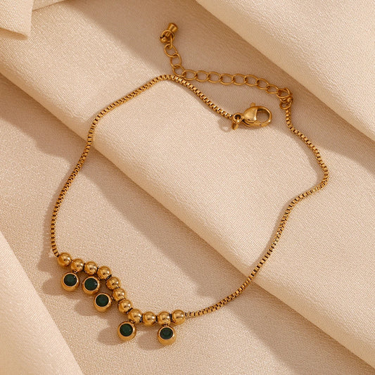 Waterproof Green Gemstone Anklet - 18K Gold Plated