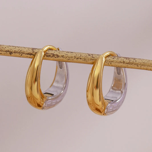 Waterproof Two-Tone Hoop Earrings - 18K Gold Plated