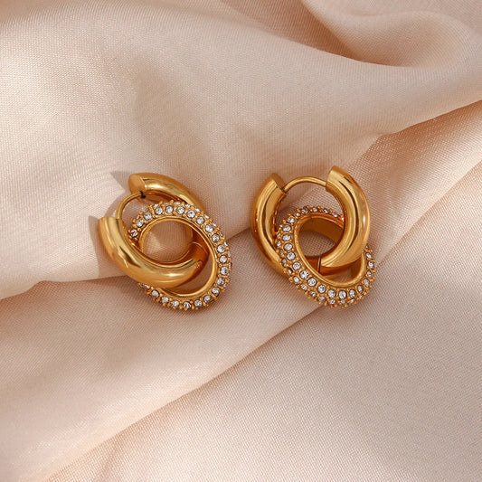 Waterproof Glossy Crystal Hoop Earrings - 18K Gold Plated