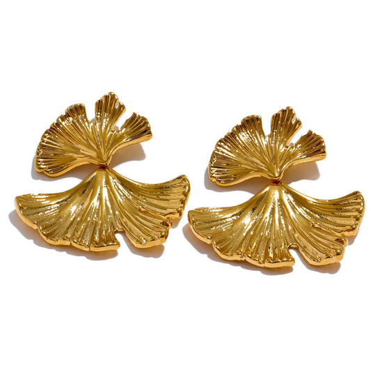 Waterproof Ginkgo Leaf Gold Drop Earrings - 18K Gold Plated