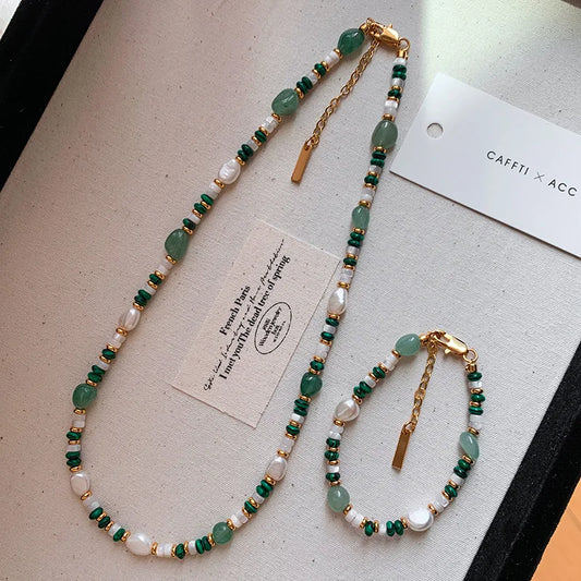Exquisite Pearl & Jade Jewelry Set - 14K Gold Filled