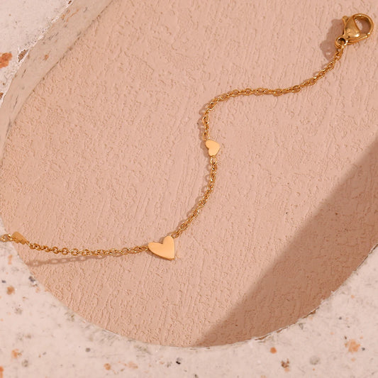 Waterproof Gold Mini Heart Chain Bracelet - 18K Gold Plated