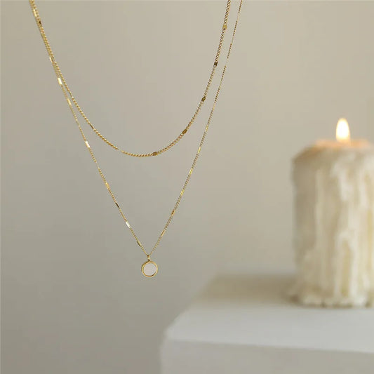 Shell Pendant Necklace Double-Layer Gold