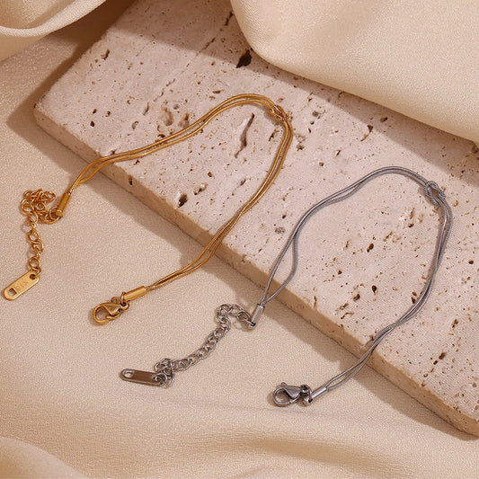 Waterproof Double Layered Snake Chain Bracelet - 18K Gold Plated