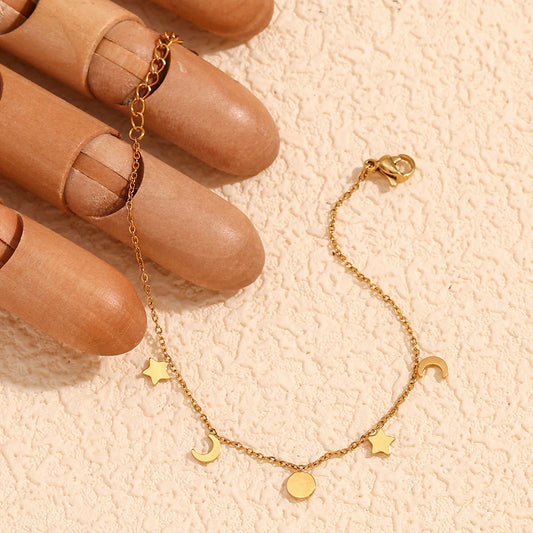 Waterproof Star Moon & Sun Charm Bracelet - 18K Gold Plated