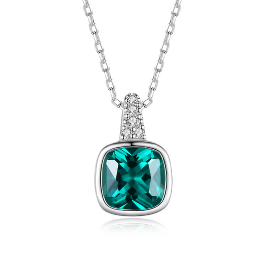 Emerald Pendant Necklace in Sterling Silver - Love's Emerald Embrace