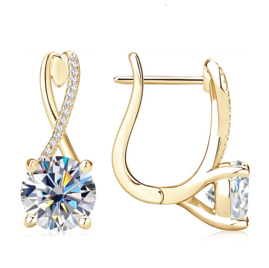 Moissanite Drop Hoop Earrings in Yellow Gold Plated Silver