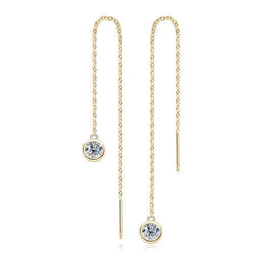 Moissanite Diamond Drop Tassel Earrings - Yellow Gold