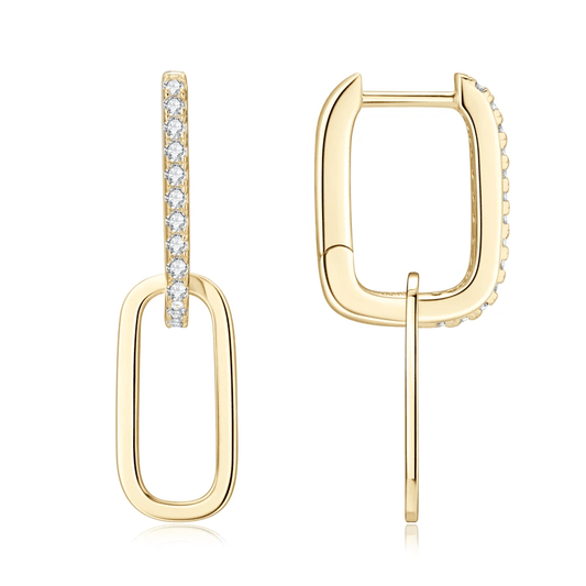 Moissanite Diamond Paperclip Link Earrings -Yellow Gold