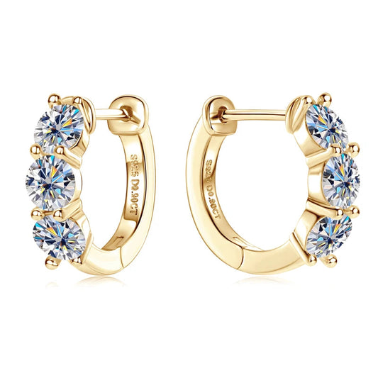 Round Moissanite Diamond Hoop Earrings Yellow Gold