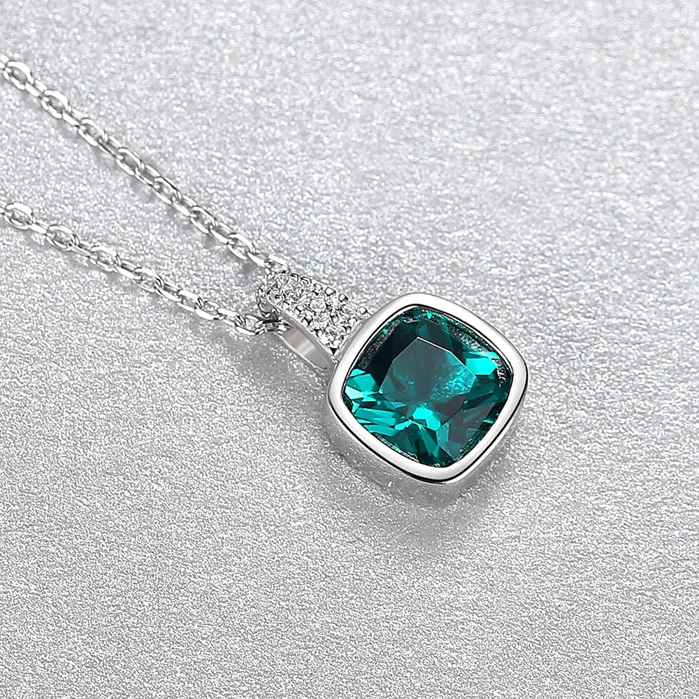 Emerald Pendant Necklace in Sterling Silver - Love's Emerald Embrace
