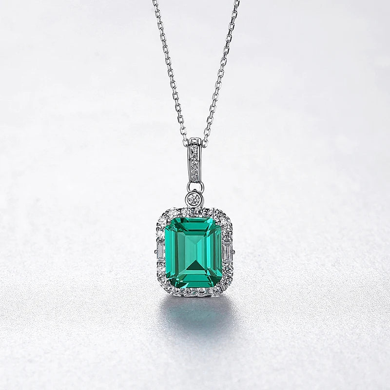 Square Emerald Pendant Necklace in Sterling Silver - Love's Verdant Whisper