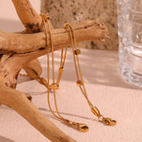  18K Gold Plated Waterproof Double Layer Anklet with square beads