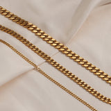 18K_Gold_Plated_Waterproof_Cuban_Chain_Anklet in 16+5mcm size, and 2.5mm, 6.5mm and 8mm thickness