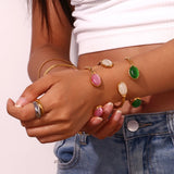 18K Gold Plated Waterproof Elegant Agate Crystal Bracelet - pink, beige and green options