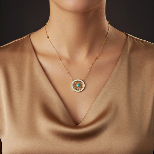 Waterproof Turquoise Leaf Necklace  18K Gold Plated