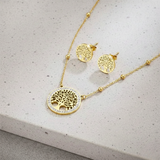 Waterproof Golden Tree of Life Necklace & Earrings Set –  18K Gold Plated