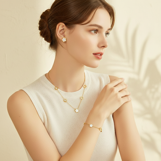 Waterproof Elegant White Shell Flower Jewelry Set