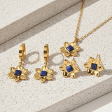 Waterproof Blue Flower Necklace and Earrings Set – 18K Gold Plated