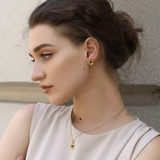 model wearing Waterproof Blue Flower Necklace and Earrings Set – 18K Gold Plated