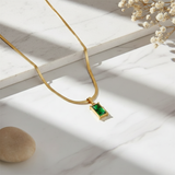 Waterproof Elegant Green Zircon Necklace  – 18K Gold Plated