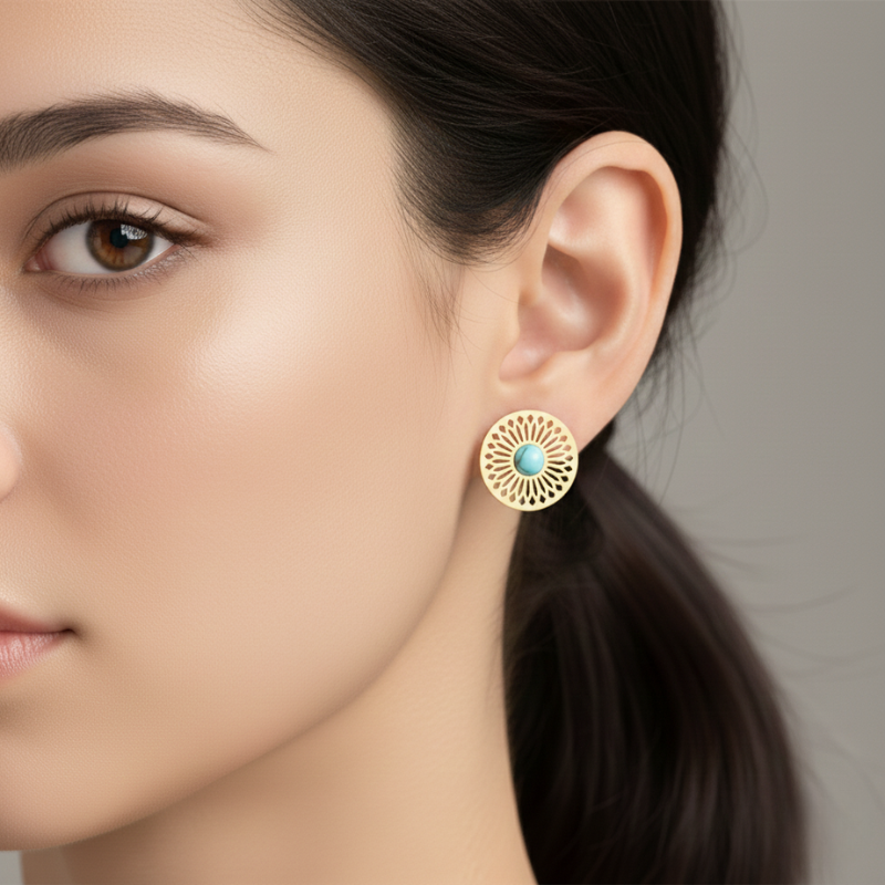 Waterproof Turquoise Leaf Earrings 18K Gold Plated