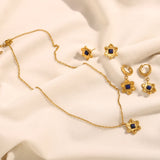 Waterproof Blue Flower Necklace and Earrings Set – 18K Gold Plated