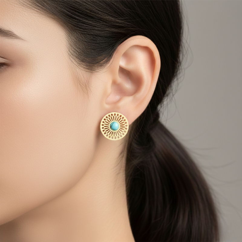 Waterproof Turquoise Leaf Earrings - 18K Gold Plated