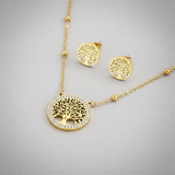 Waterproof Golden Tree of Life Necklace & Earrings Set –  18K Gold Plated