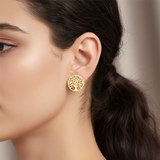 model wearing Waterproof Golden Tree of Life Necklace & Earrings Set –  18K Gold Plated