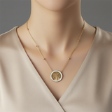 model wearing Waterproof Golden Tree of Life Necklace  18K Gold Plated