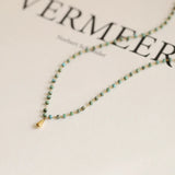 Waterproof Vintage Bead Chain Water Drop Pendant Necklace in 18K Gold Plated Stainless Steel