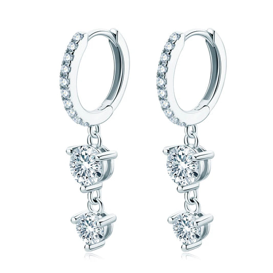 Moissanite Drop Earrings in Gold Plated Silver_White Gold