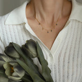 model wearing Vintage Blue Bead Tassel Necklace