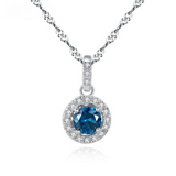 Halo Pendant Necklace in Sterling Silver and Blue Stone