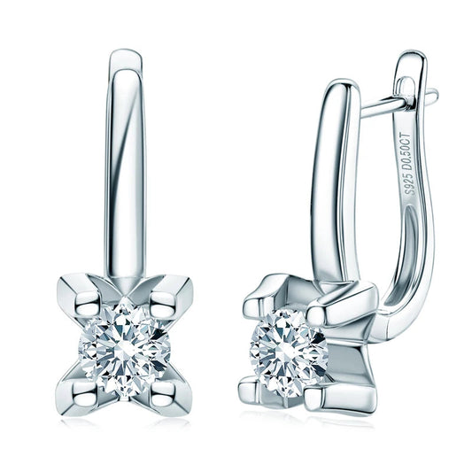 Moissanite Diamond Dangle Huggie Earring - White Gold 