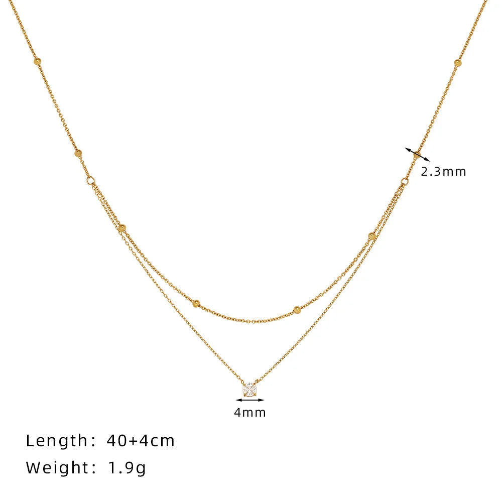 Waterproof Double Layer Zircon Pendant Necklace in 18K gold Plated Stainless Steel