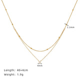 Waterproof Double Layer Zircon Pendant Necklace in 18K gold Plated Stainless Steel