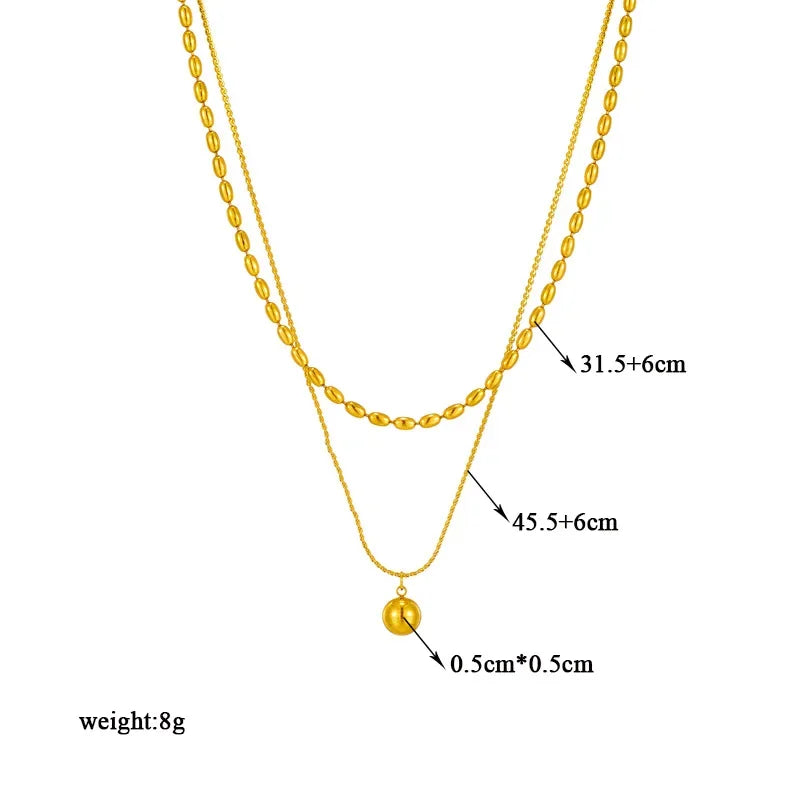 Double layer necklace Bead chocker 31.5cm+6cm and Pendant chain 45.5cm+6cm with 0.5cm ball pendant 