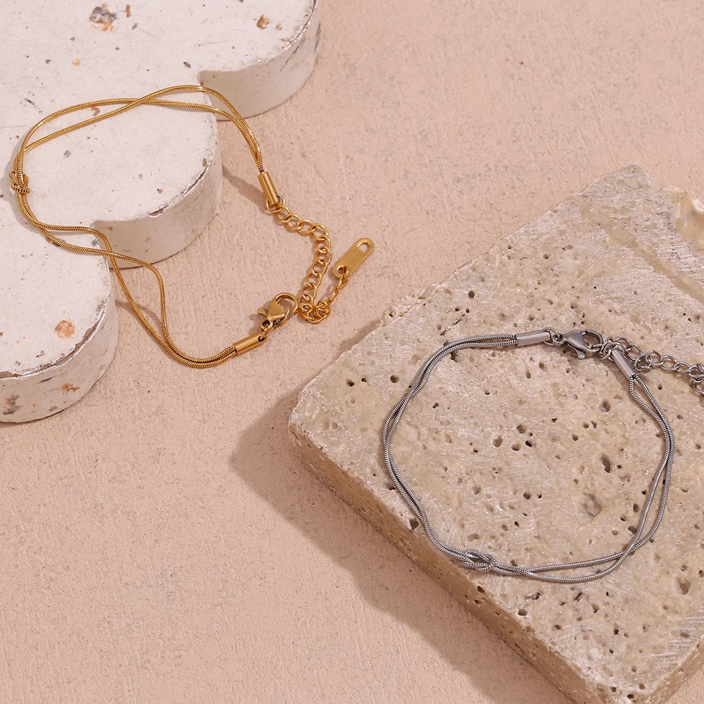 Waterproof Double Layered Snake Chain Bracelet - 18K Gold Plated